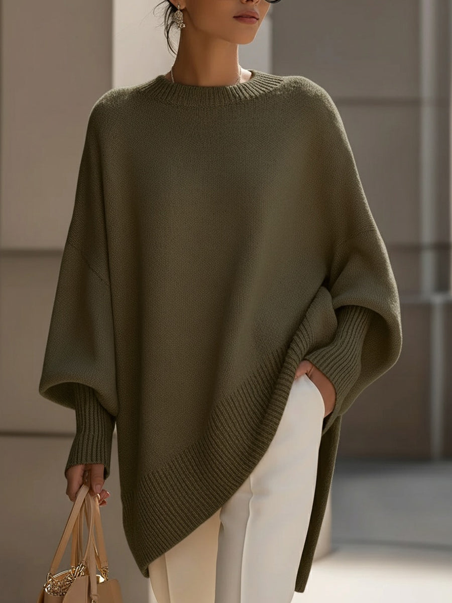 Linda Oversized Drape Knit Sweater - Olive Green