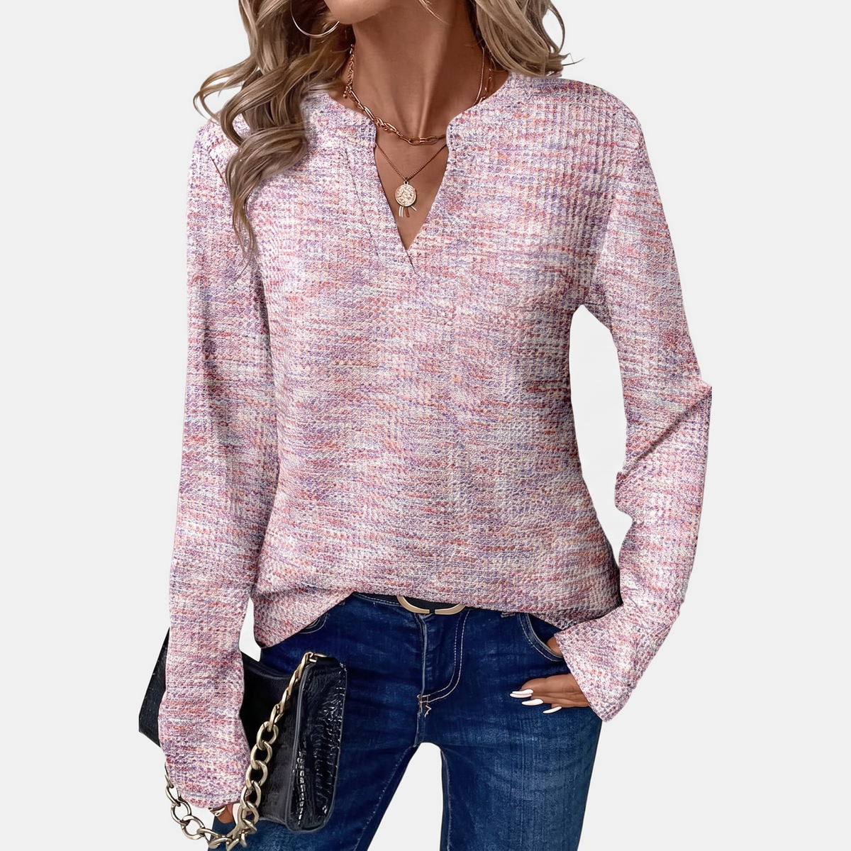 Women's Shimmer Knit V-Neck Long Sleeve Sweater Top