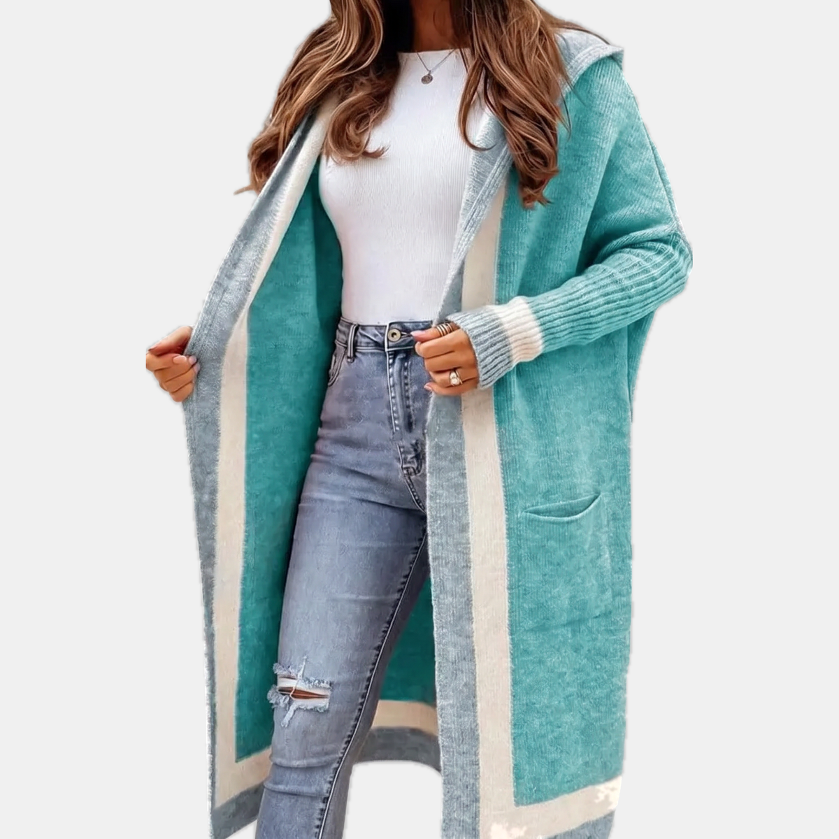 Women's Colour Block Open Front Maxi Cardigan Sweater