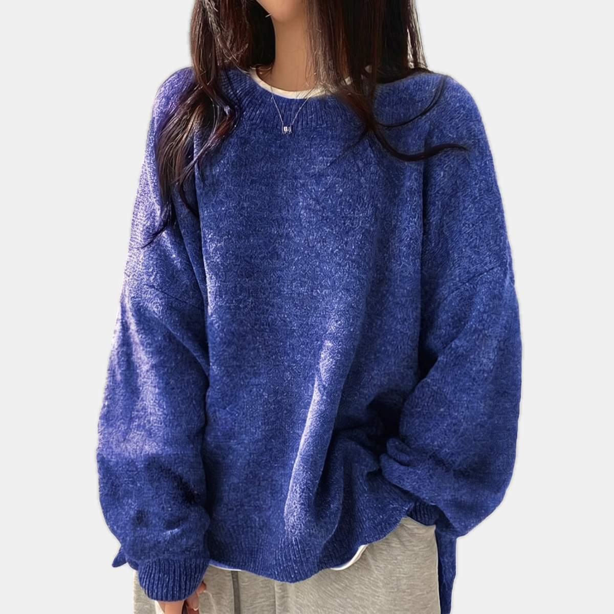 Women's Oversized Sweater Batwing Sleeve Side Slit Pullover