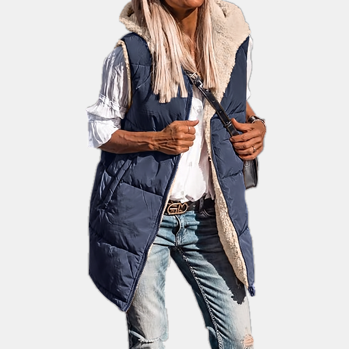 Women's Reversible Puffer Vest Sherpa Lined Hooded Sleeveless Coat