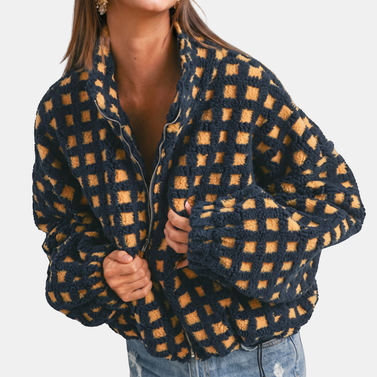 Women's Oversized Sherpa Fleece Zip Up Jacket