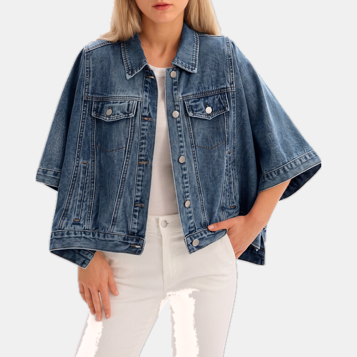 Harriet Denim Jacket Cape - Navy