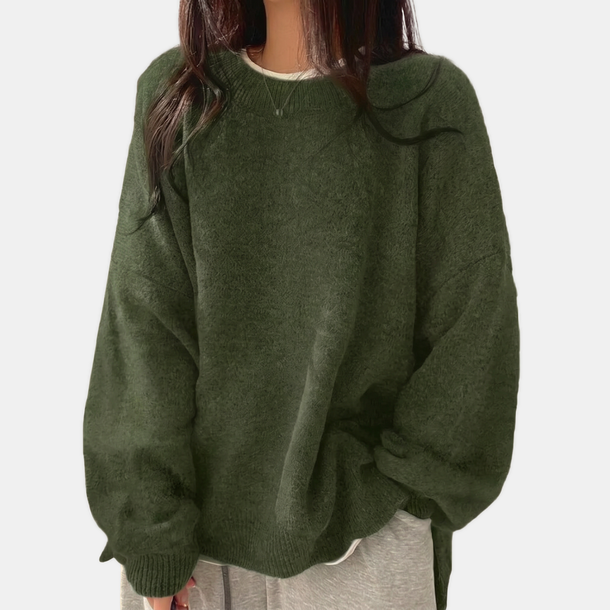 Women's Oversized Sweater Batwing Sleeve Side Slit Pullover