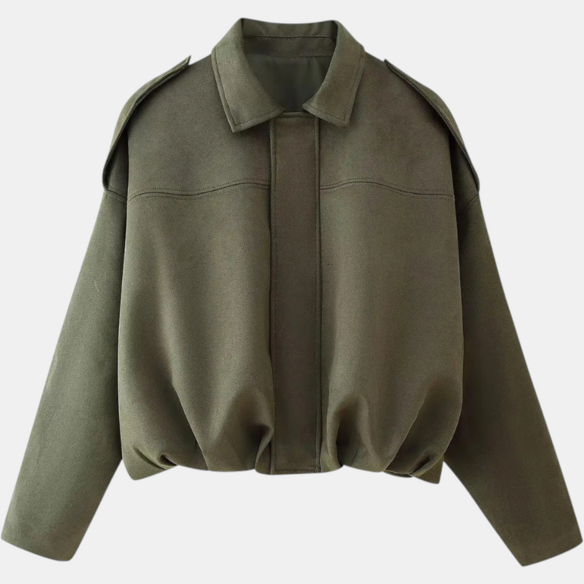 Women's Blouson Hem Batwing Sleeve Suede Aviator Jacket