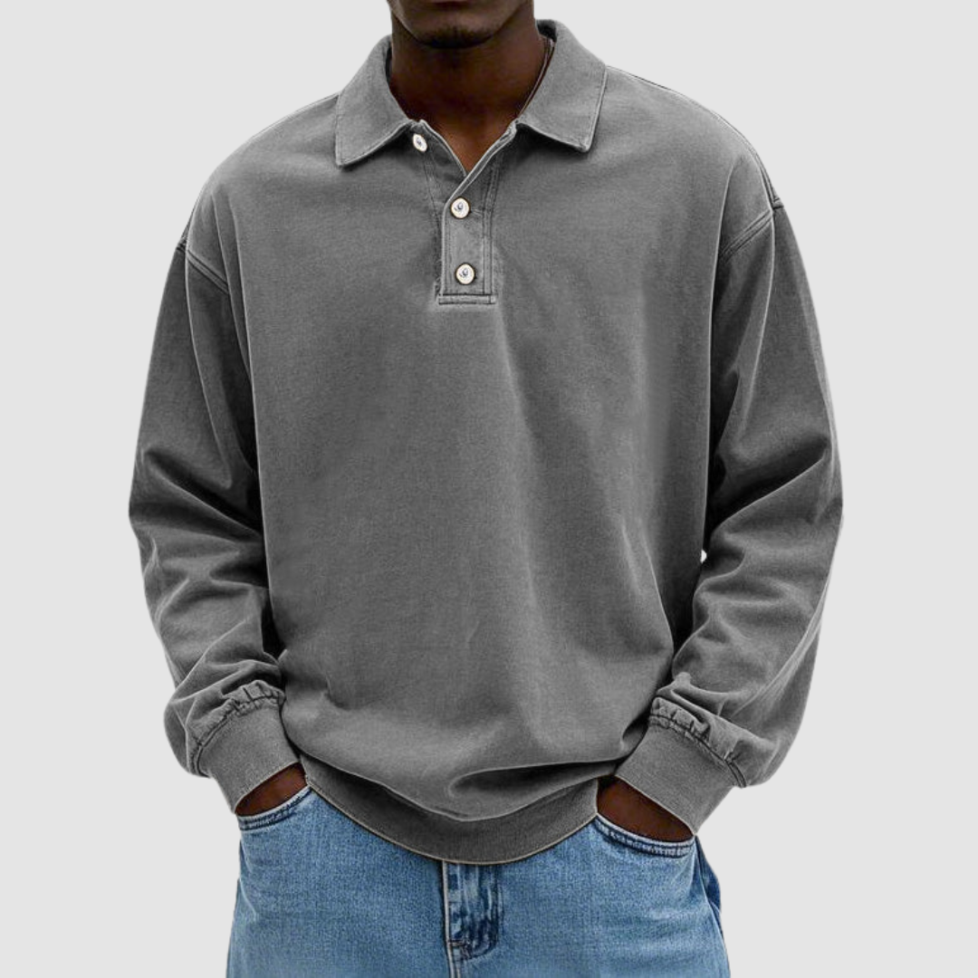 Gordon Men's Vintage Long-Sleeve Polo Shirt in Gray