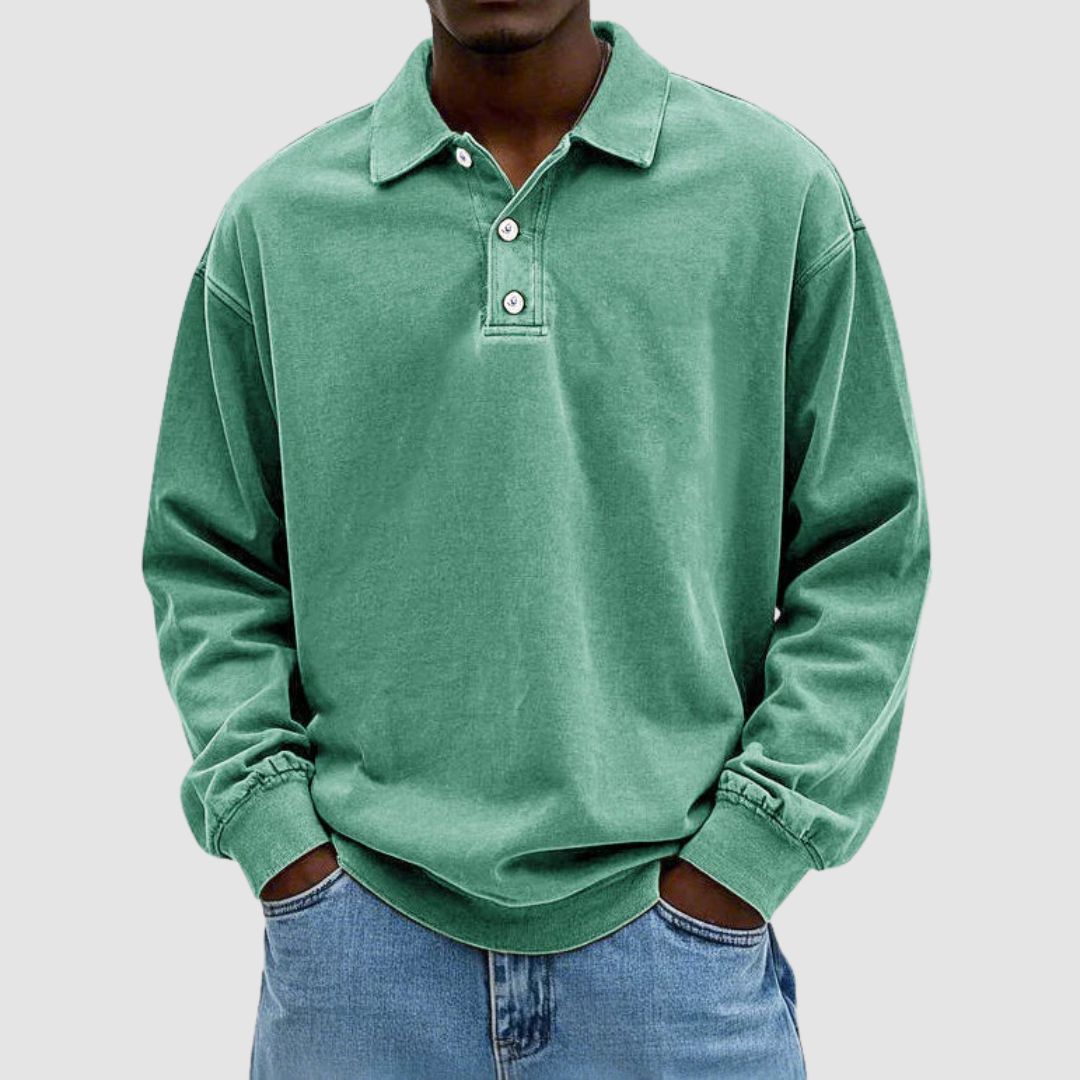 Gordon Men's Vintage Long-Sleeve Polo Shirt in Green
