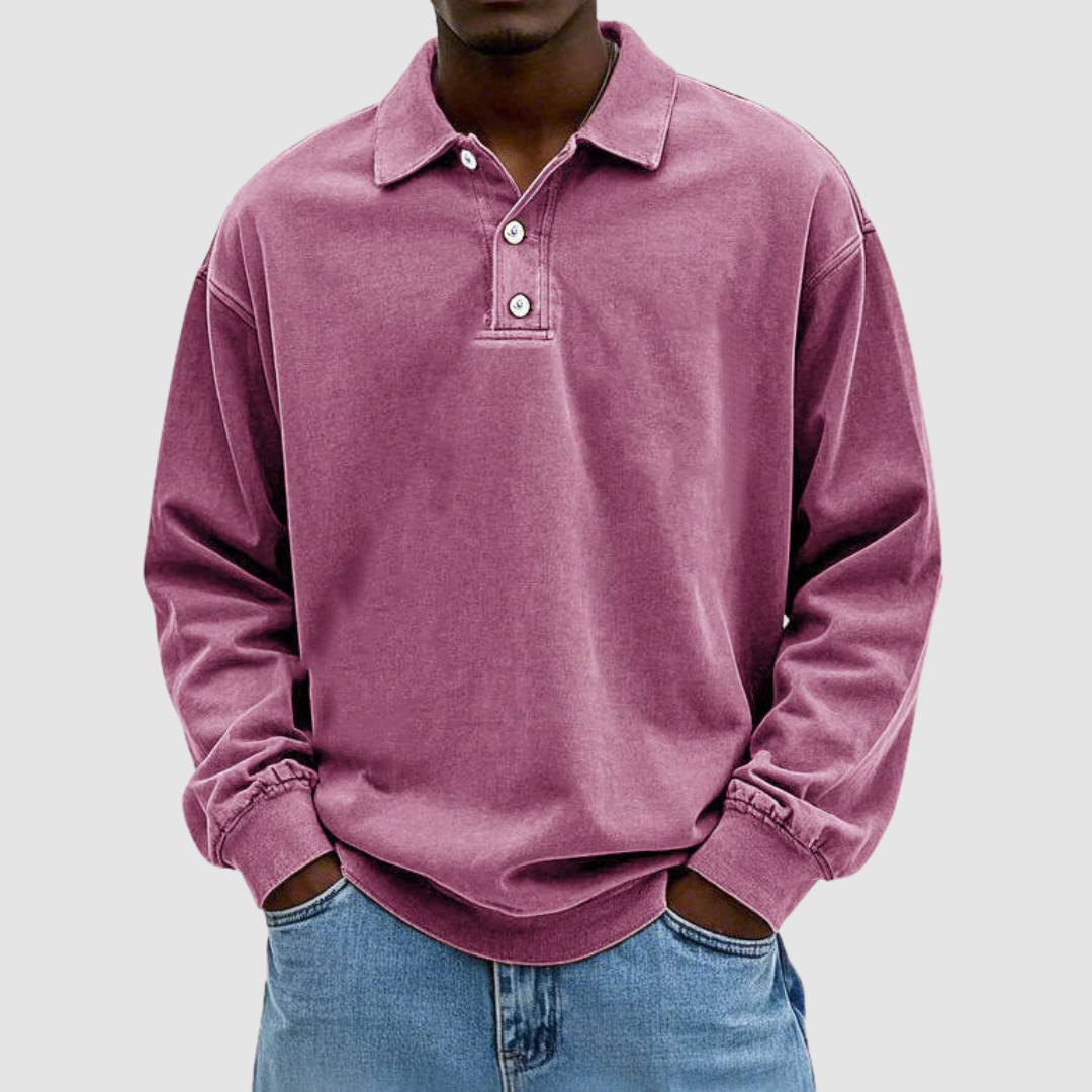 Gordon Men's Vintage Long-Sleeve Polo Shirt in Pink