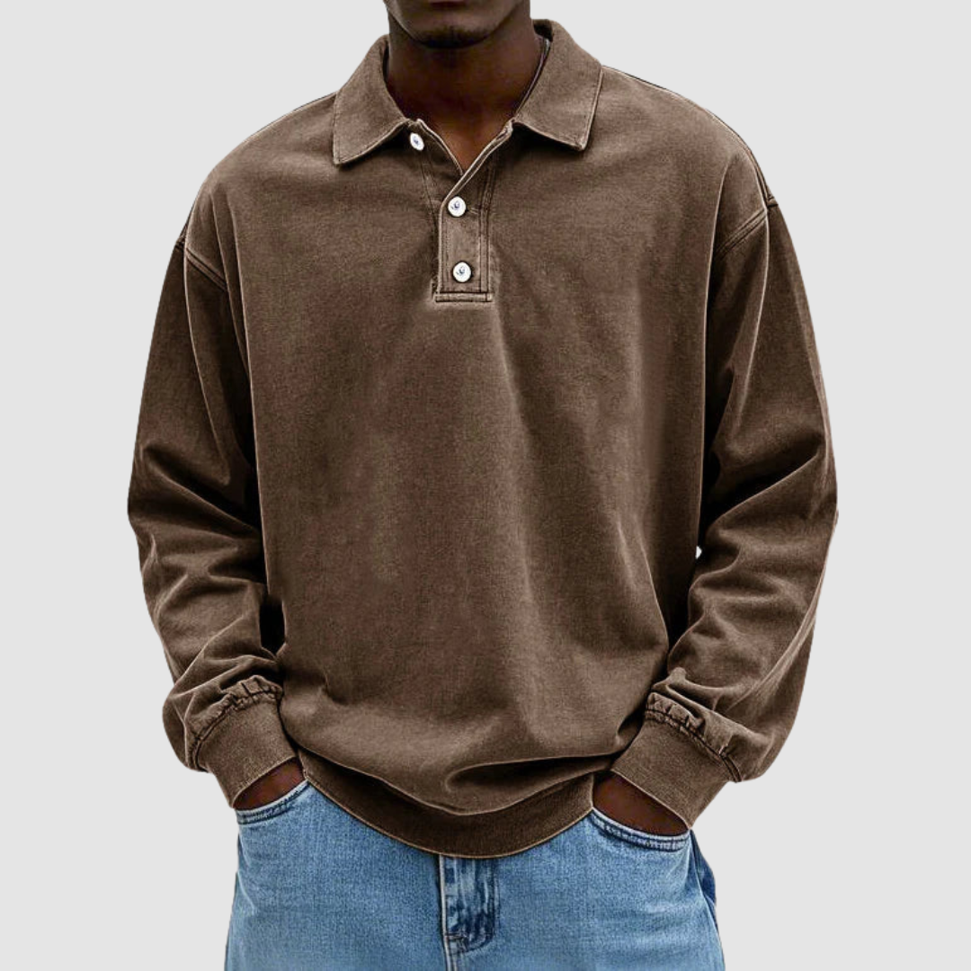 Gordon Men's Vintage Long-Sleeve Polo Shirt in Brown