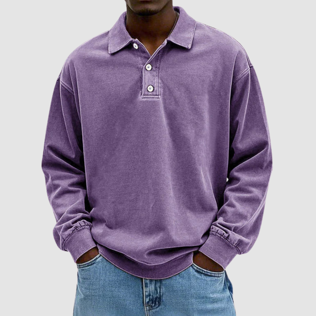 Gordon Men's Vintage Long-Sleeve Polo Shirt in Purple