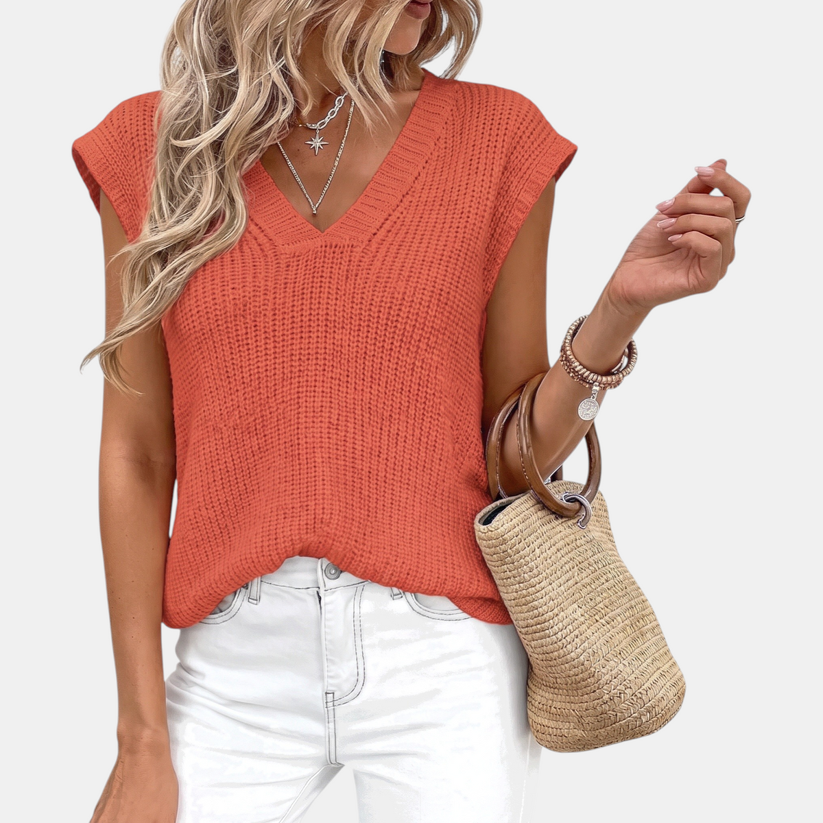 Women's Chunky Ribbed Knit Sweater Vest V-Neck Sleeveless