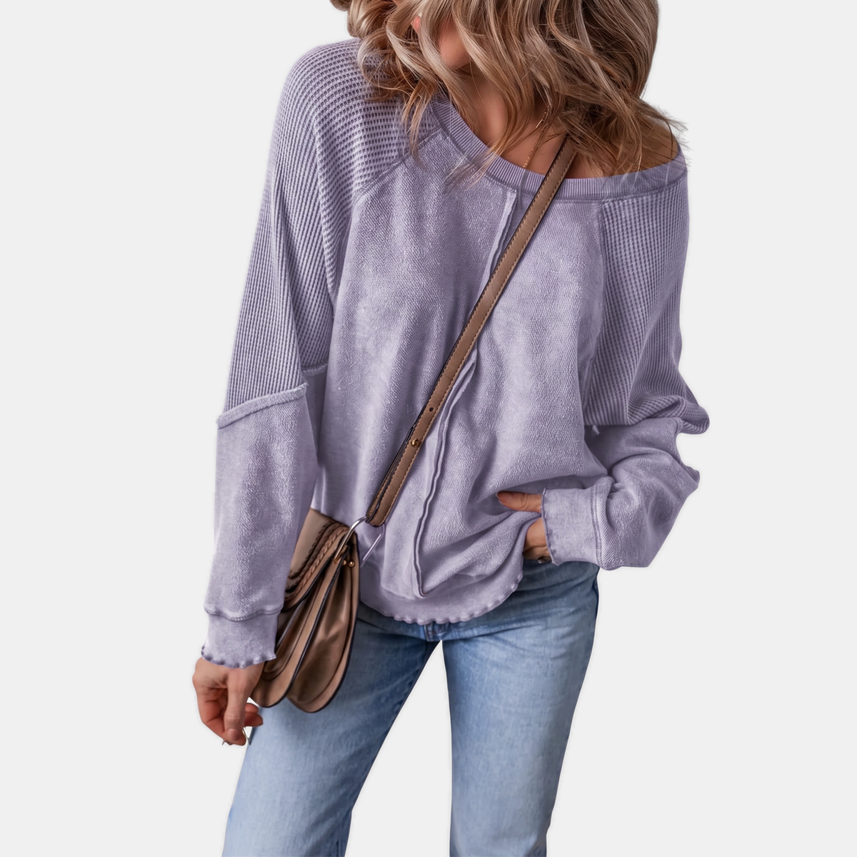 Women's Lettuce Hem Waffle Knit Oversized Sweater
