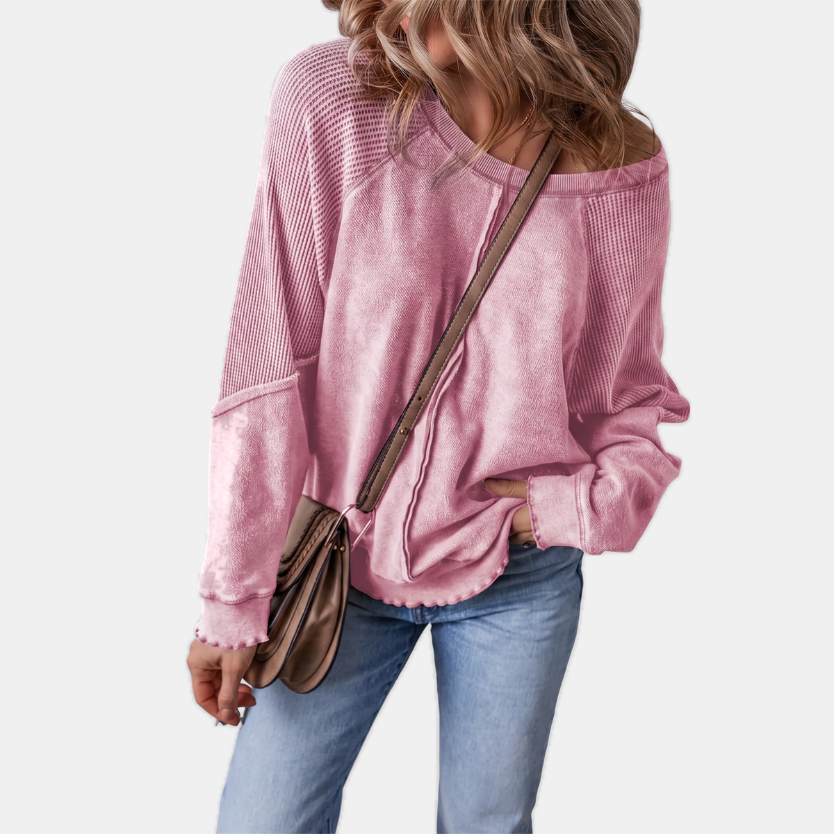 Women's Lettuce Hem Waffle Knit Oversized Sweater