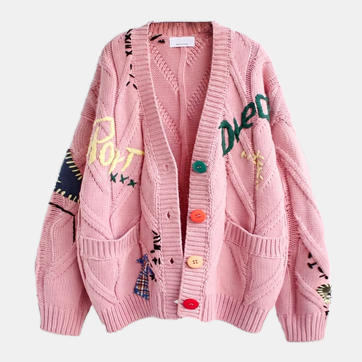 Women's Embroidered Cable Knit Cardigan Sweater with Button Front