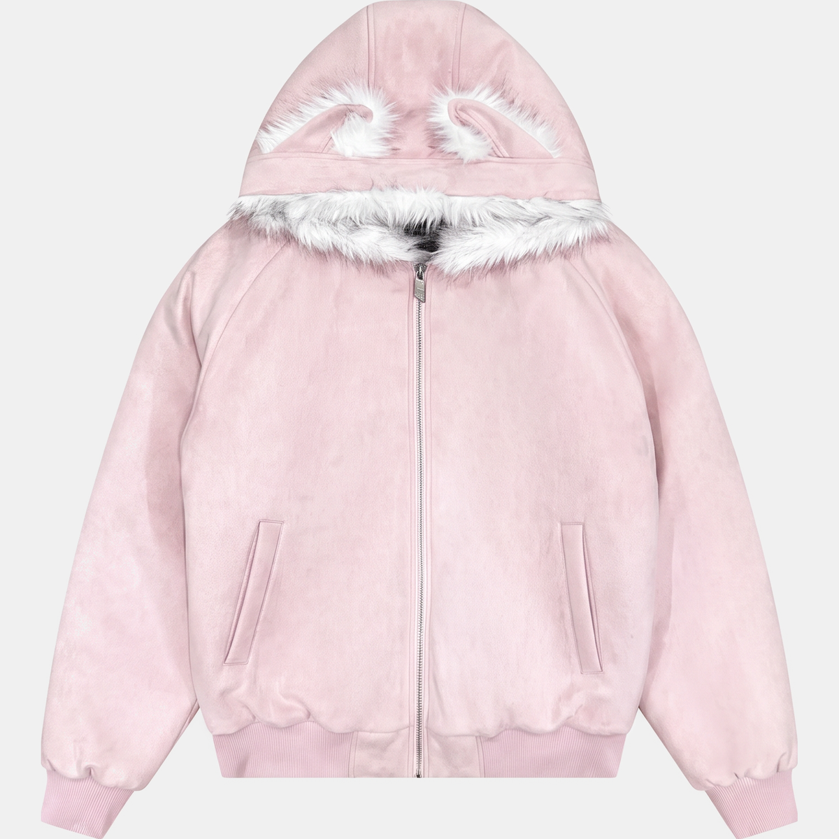 Women's Faux Fur Lined Bomber Jacket with Cat Ear Hood