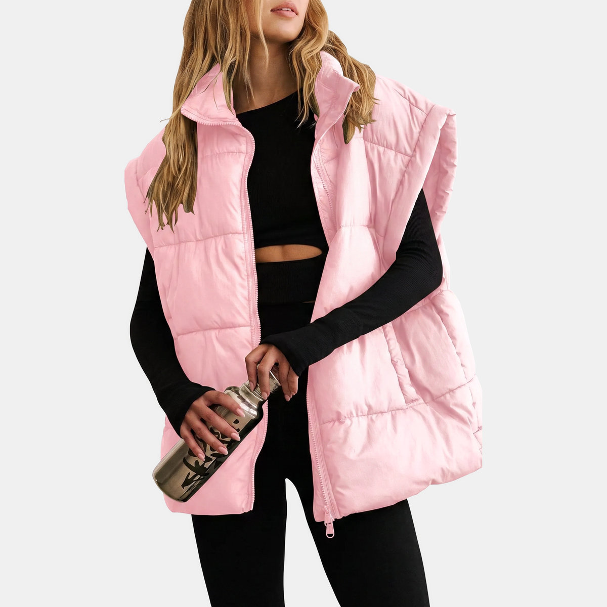 Women's Puffer Vest Quilted Sleeveless Midi Zip Up