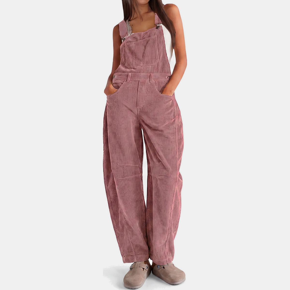 Women's Corduroy Wide Leg Bib Overall Jumpsuit