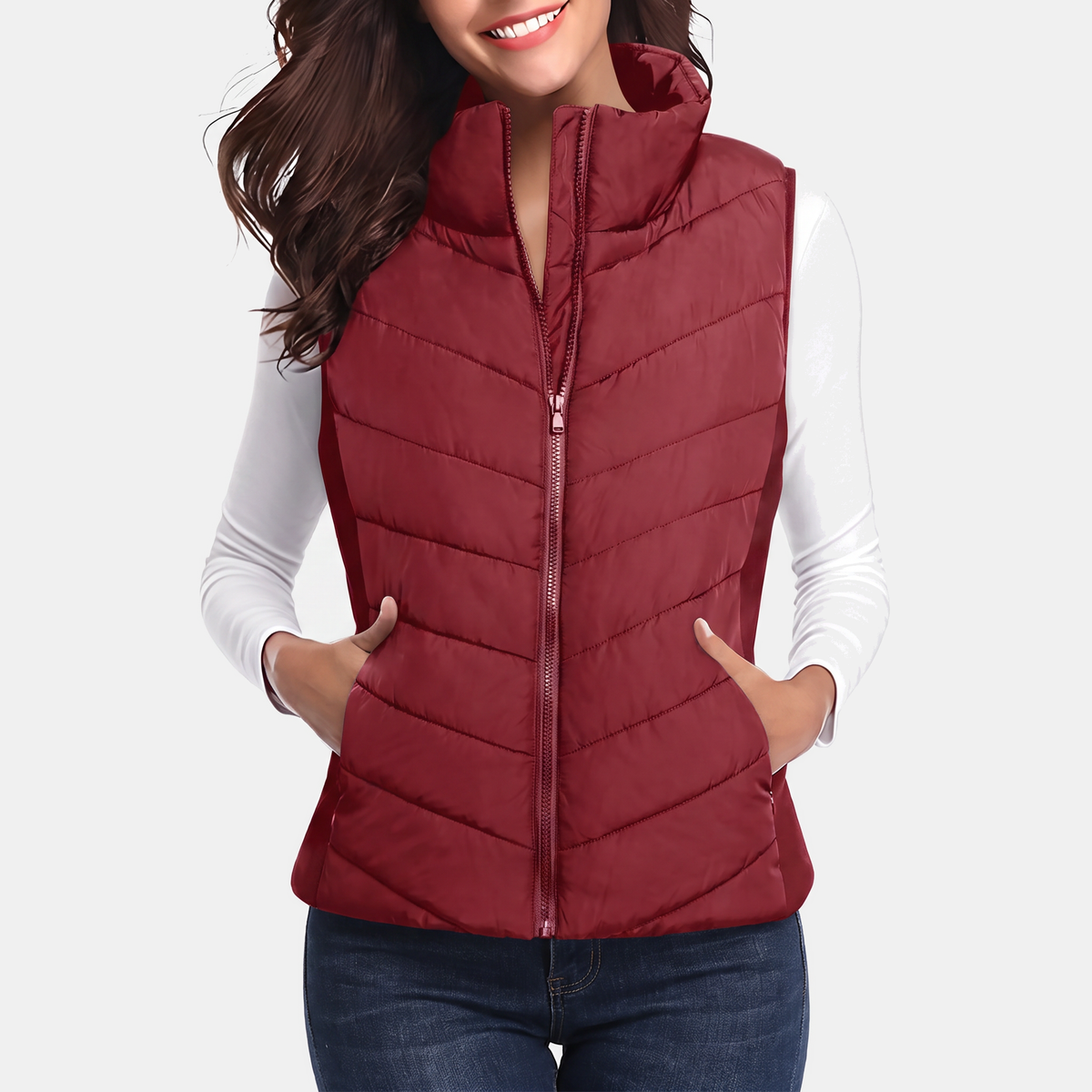 Women's Quilted Puffer Vest Stand Collar Zip Up Sleeveless Gilet