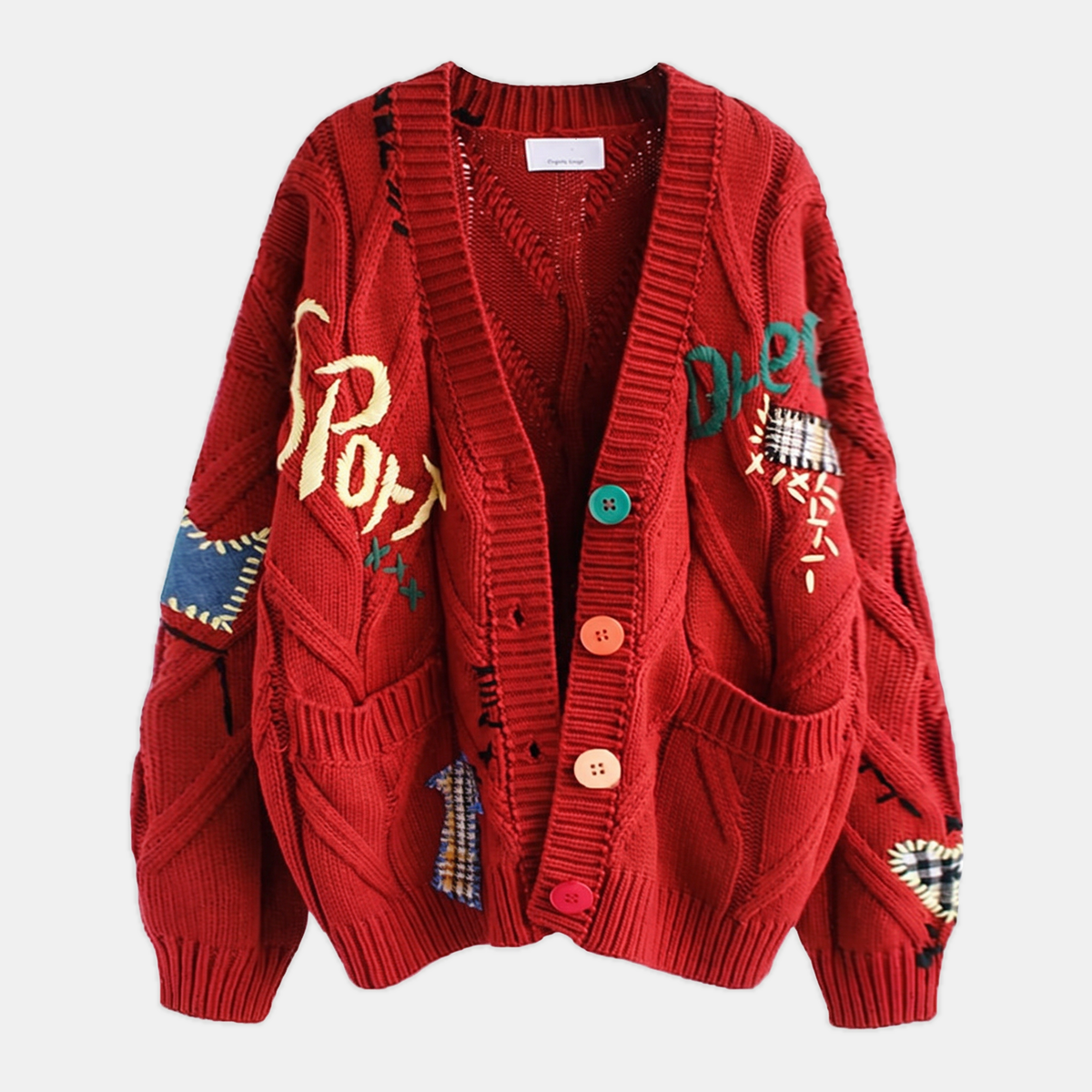 Women's Embroidered Cable Knit Cardigan Sweater with Button Front