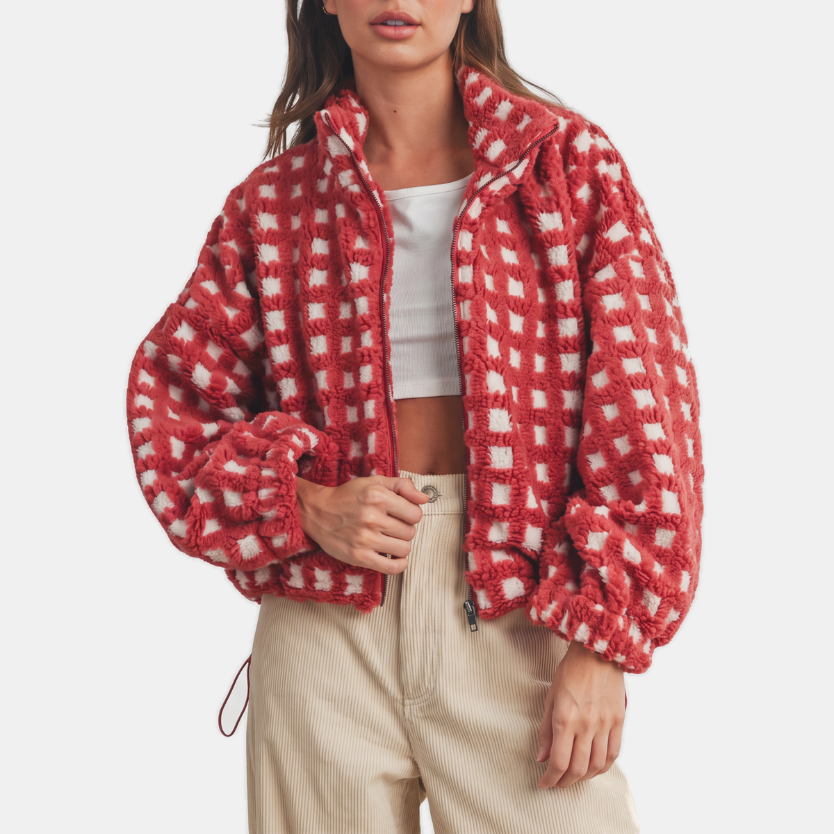 Women's Oversized Sherpa Fleece Zip Up Jacket