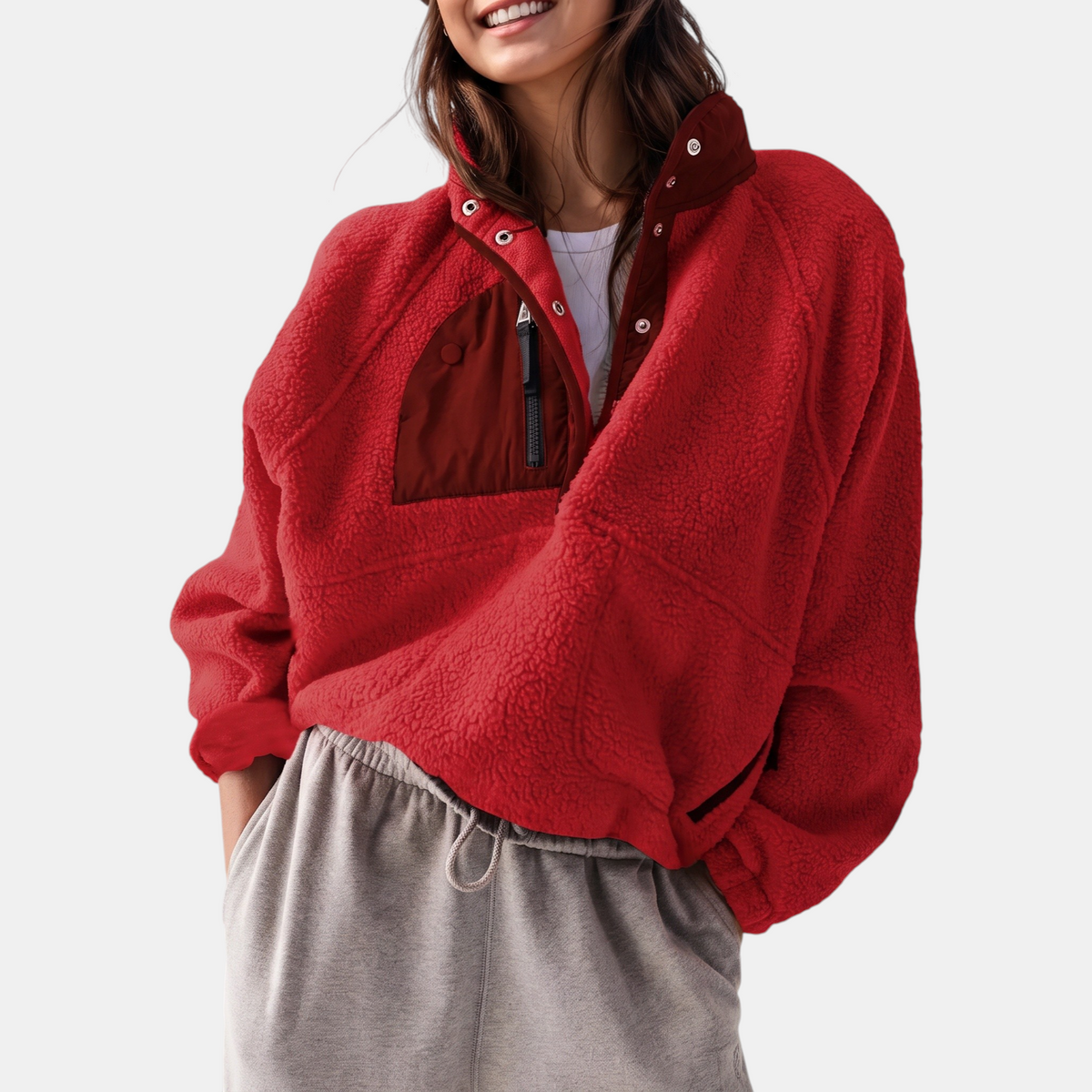 Women's Colorblock Fleece Half Snap Pullover Jacket