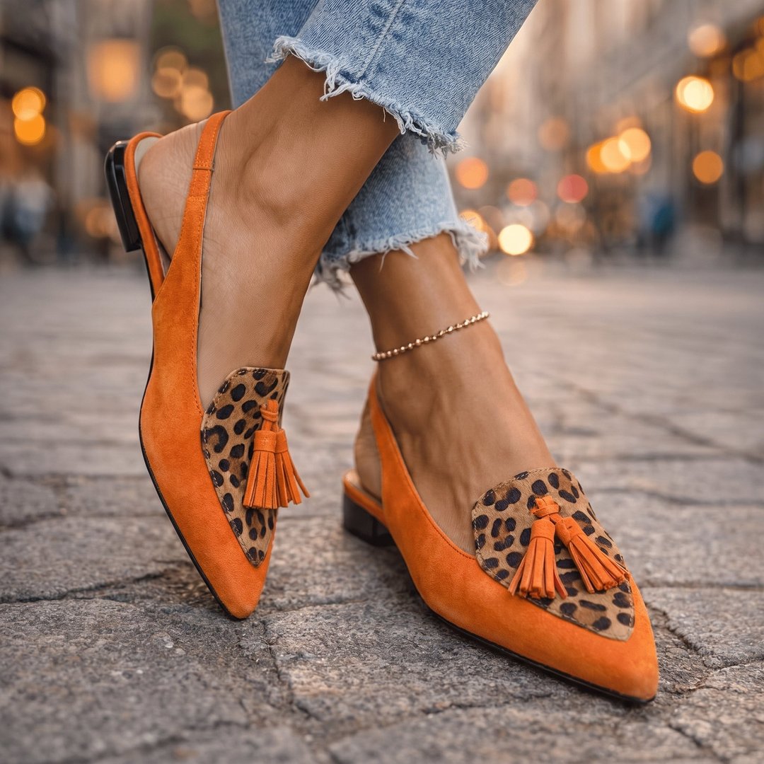 Patricia Strappy Tasseled Sandals - Orange and Leopard