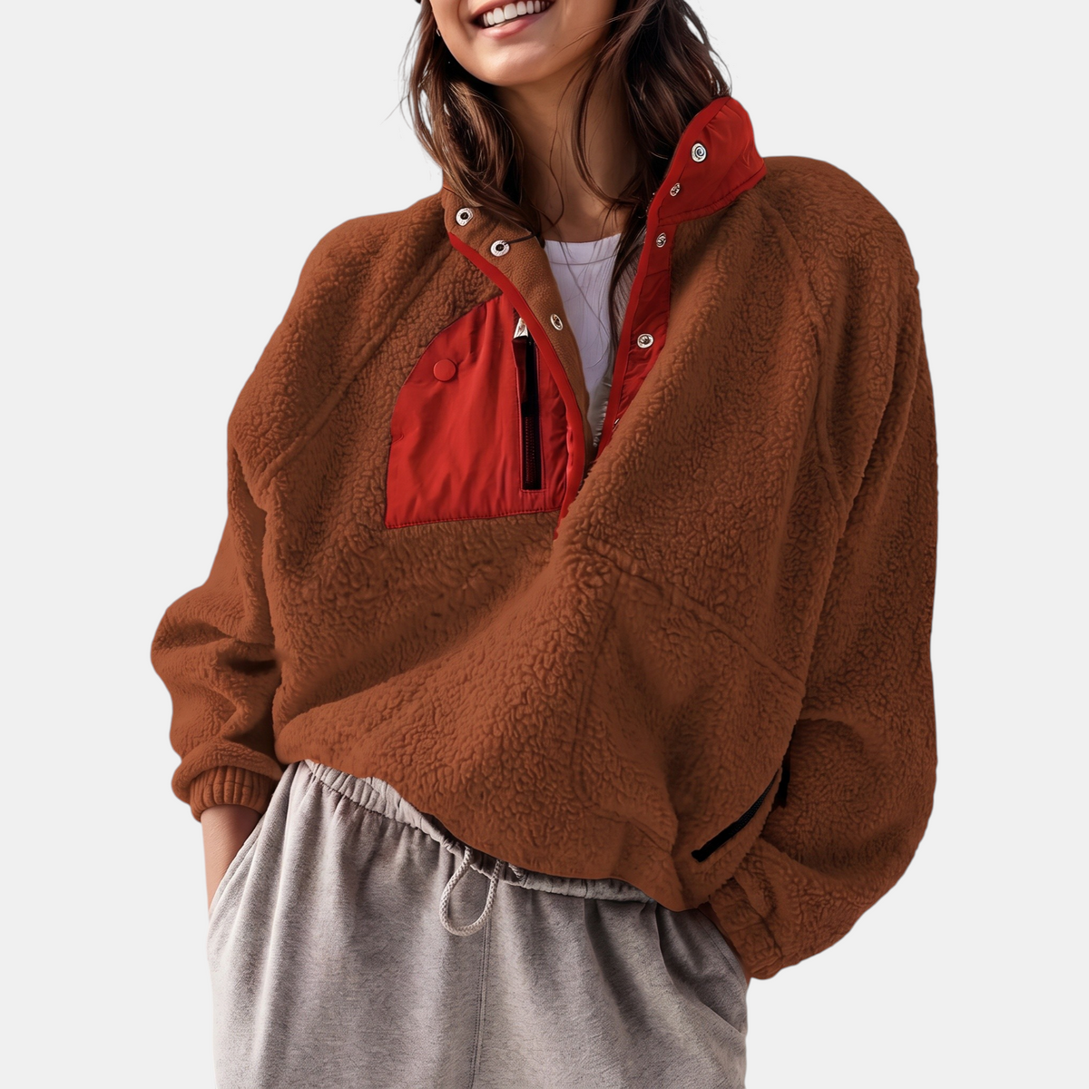 Women's Colorblock Fleece Half Snap Pullover Jacket