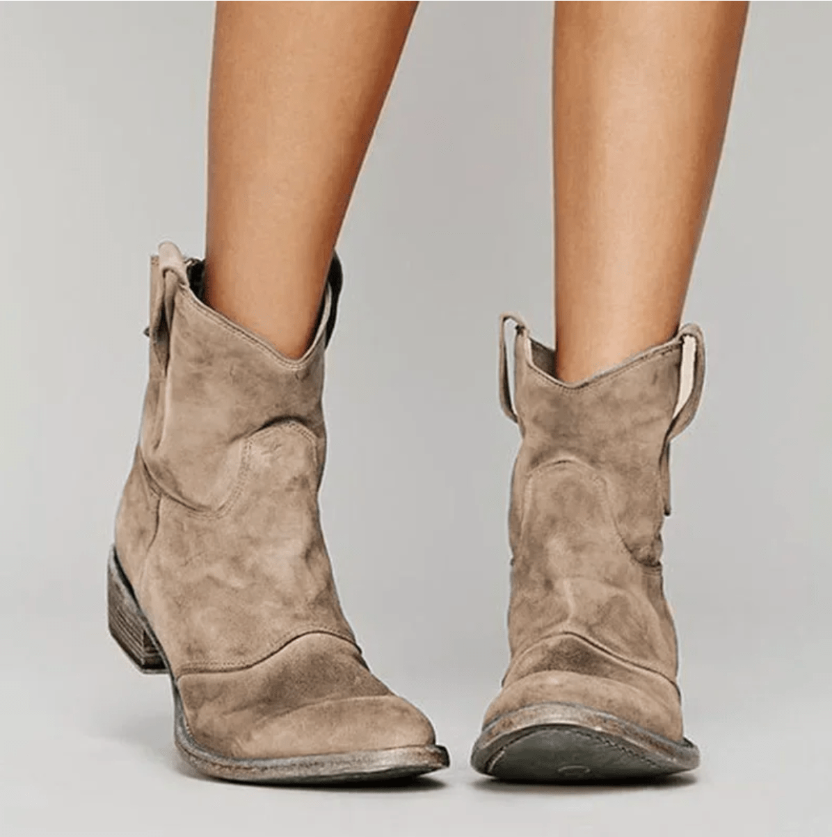 Darlene Western-Inspired Ankle Boots in Taupe