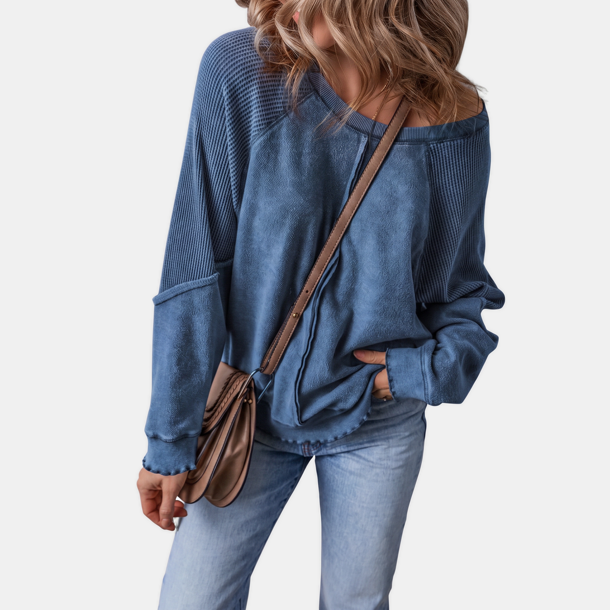 Women's Lettuce Hem Waffle Knit Oversized Sweater