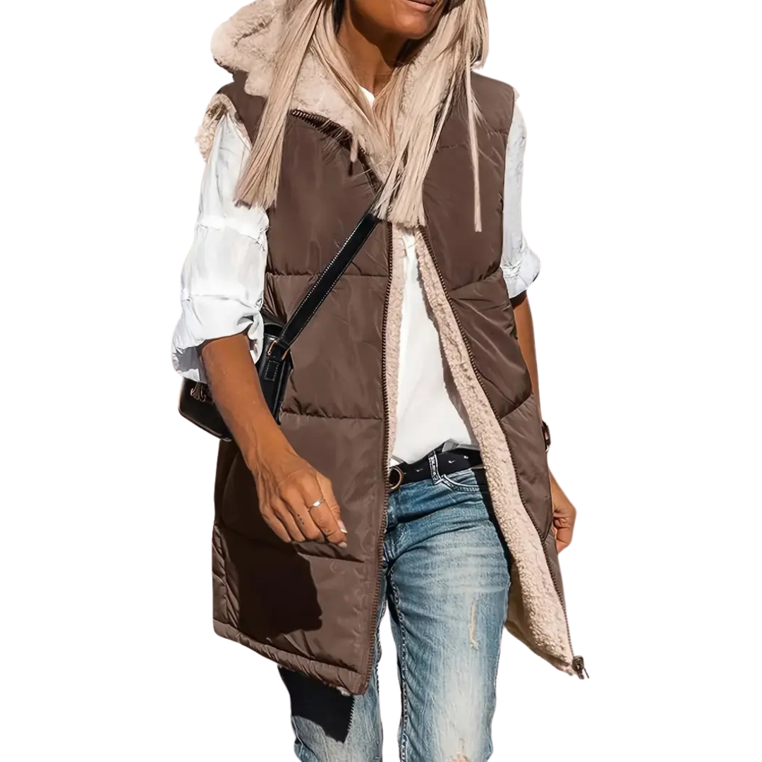 Women's Reversible Puffer Vest Sherpa Lined Hooded Sleeveless Coat