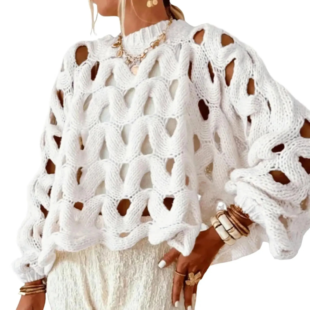 SOLEIL™ – Openwork Crochet Pullover Sweater