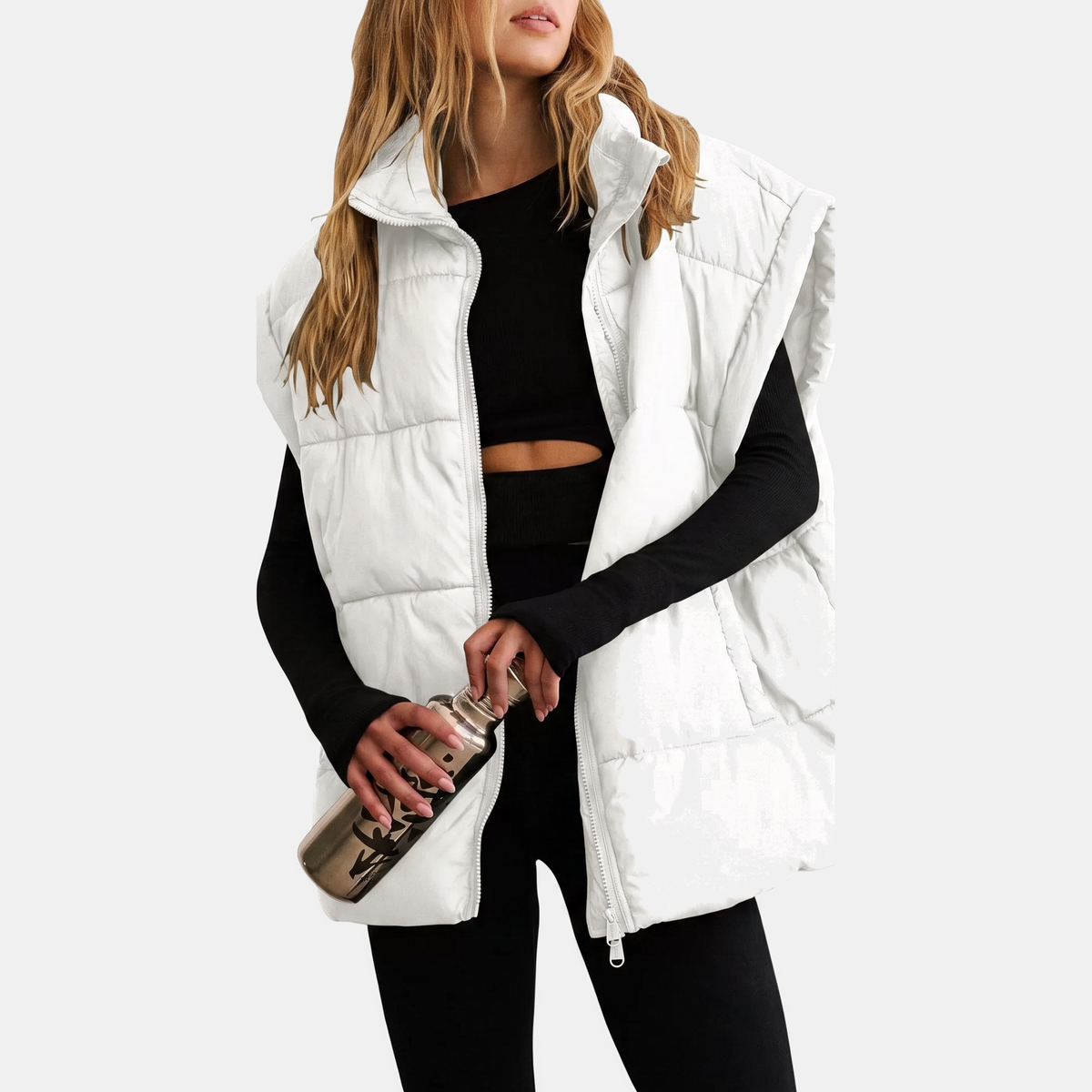 Women's Puffer Vest Quilted Sleeveless Midi Zip Up