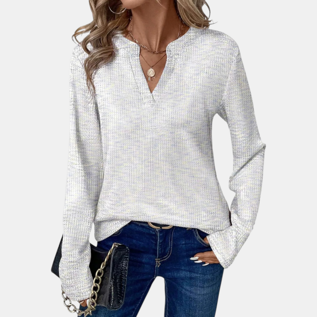 Women's Shimmer Knit V-Neck Long Sleeve Sweater Top