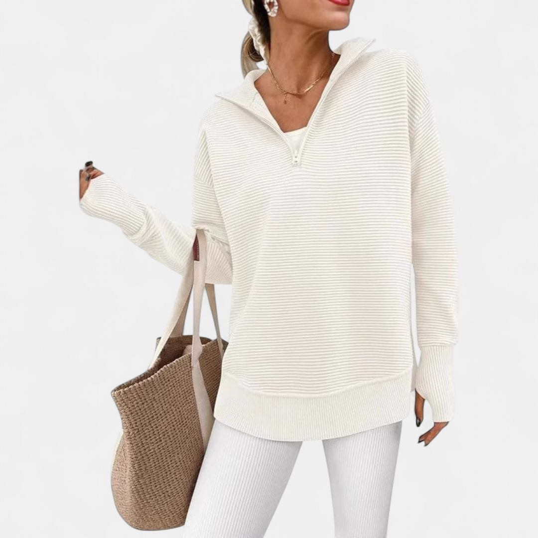 CORINNE™ – Half-Zip Ribbed Knit Sweater