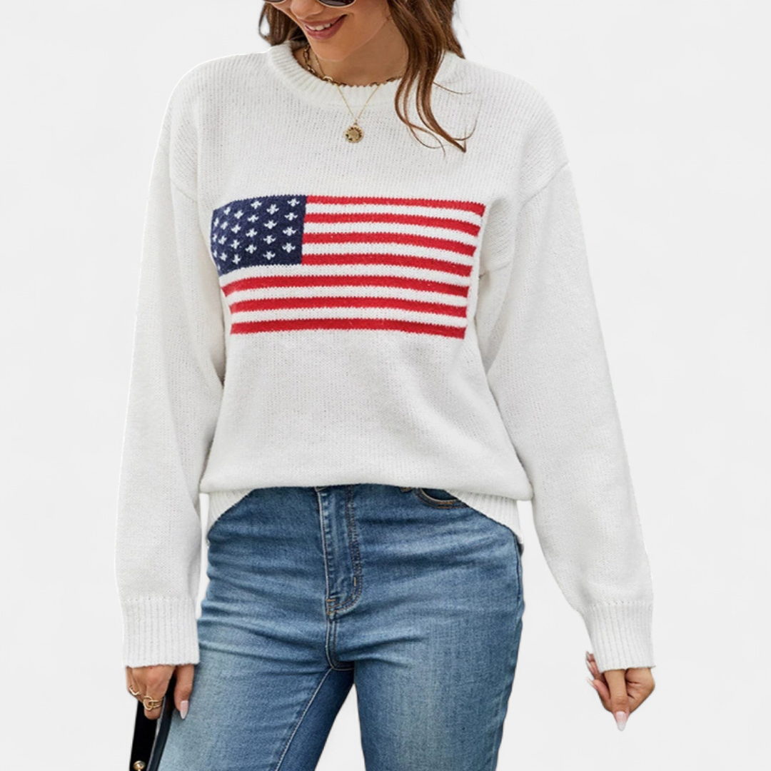 LIBERTY™ – Patriotic Flag-Print Crew Sweater