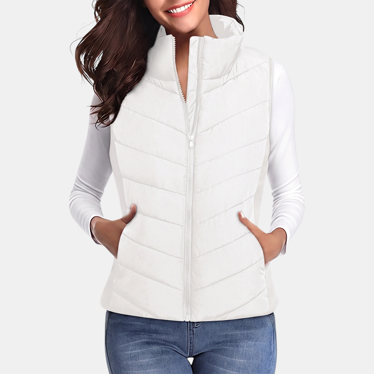 Women's Quilted Puffer Vest Stand Collar Zip Up Sleeveless Gilet