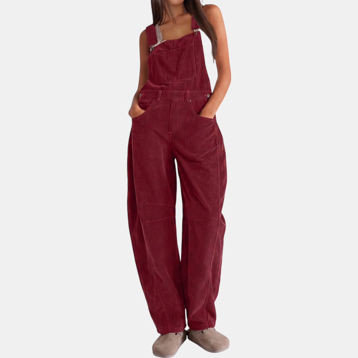 Women's Corduroy Wide Leg Bib Overall Jumpsuit