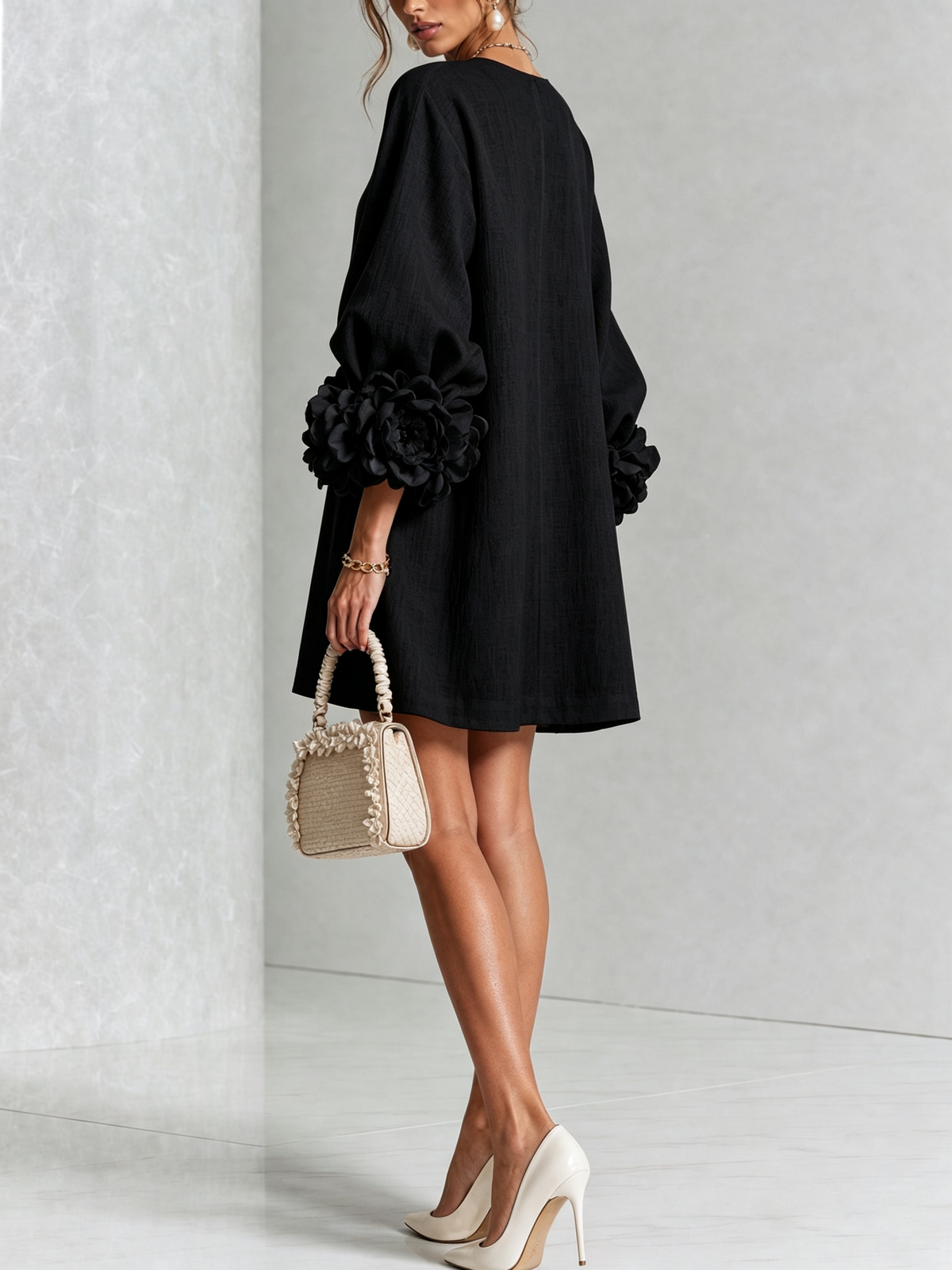 Maureen Floral Button-Down Mini Dress in Black