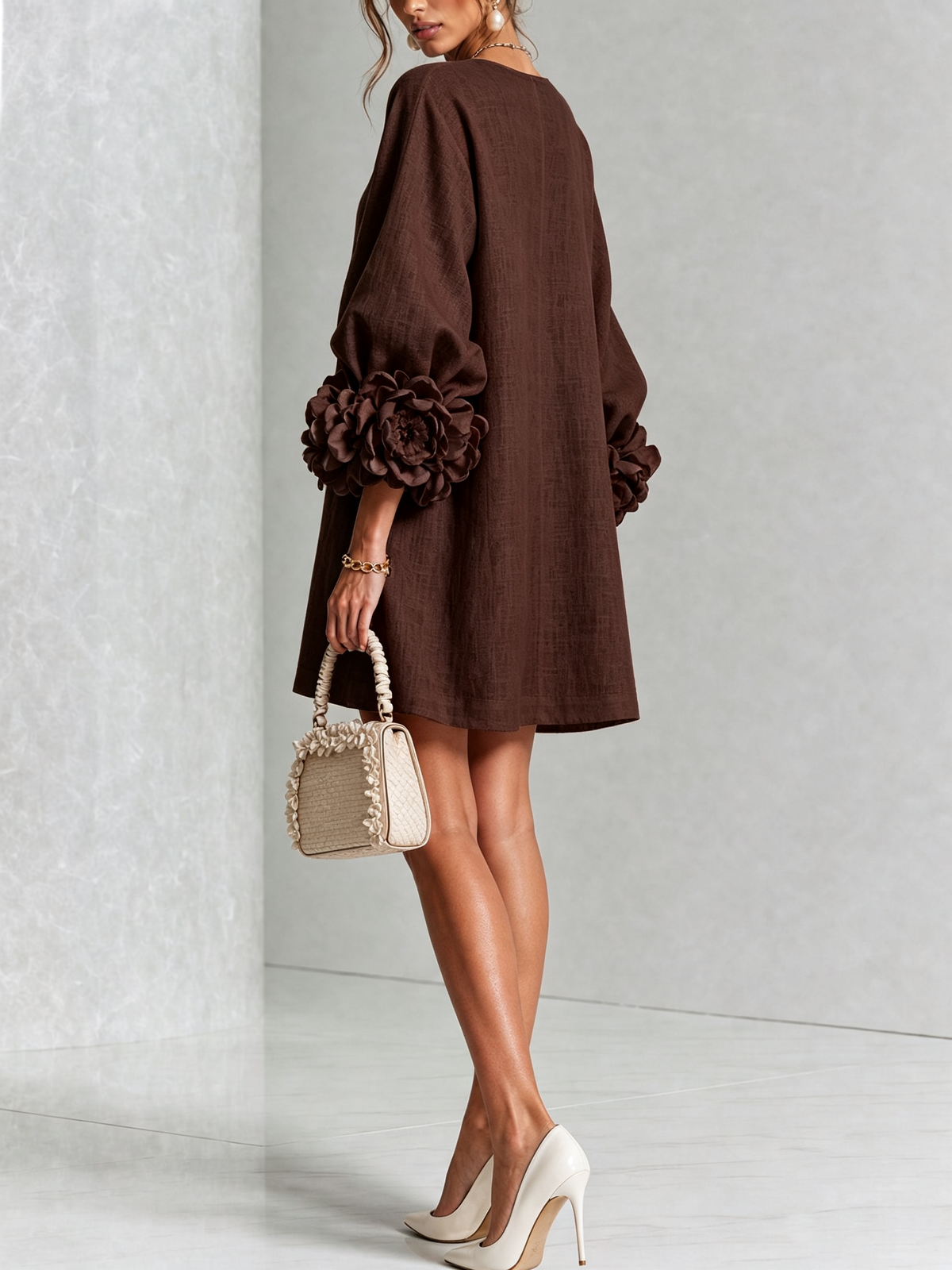 Maureen Floral Button-Down Mini Dress in Brown