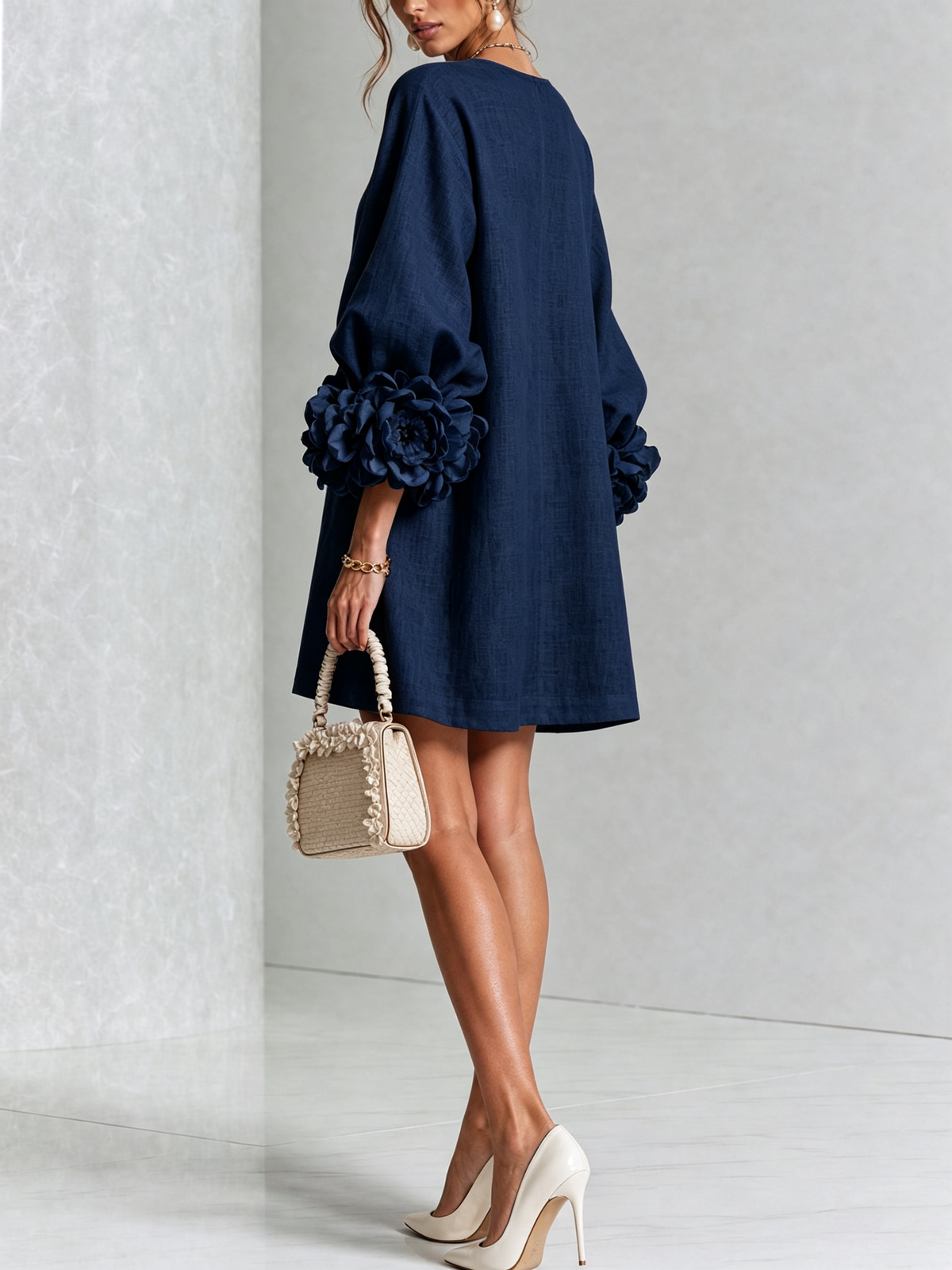 Maureen Floral Button-Down Mini Dress in Navy