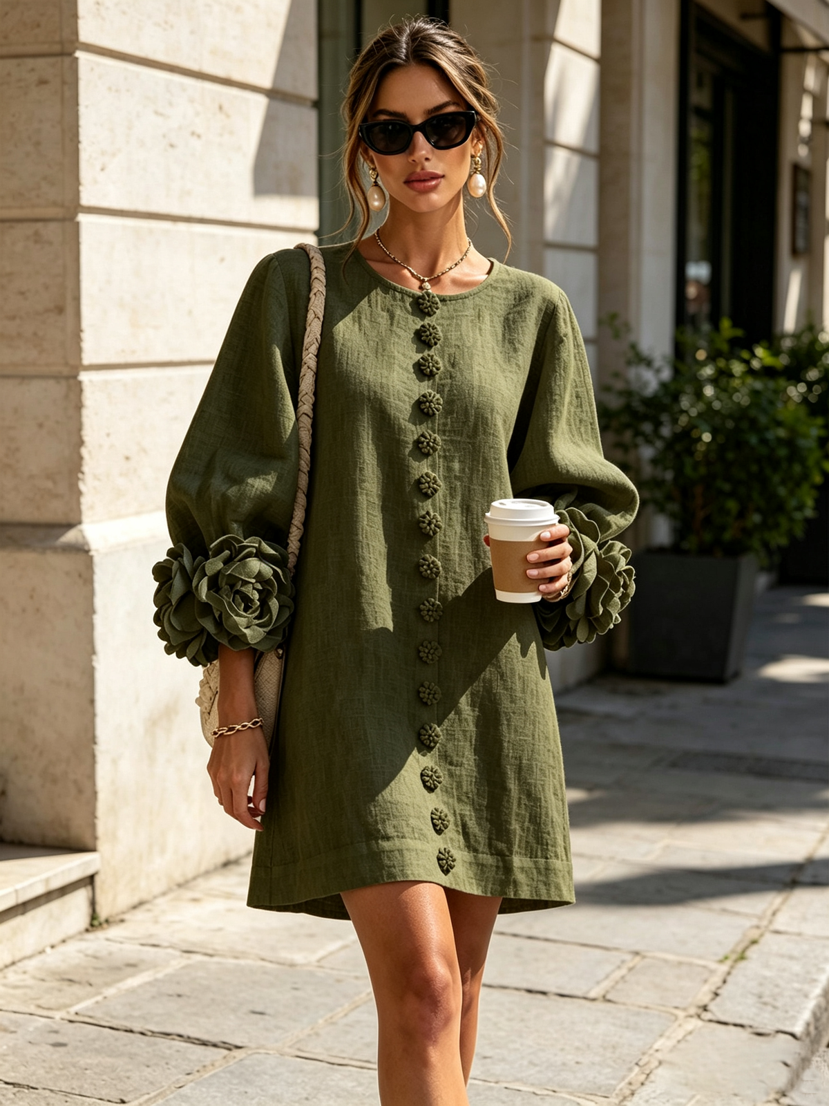 Maureen Floral Button-Down Mini Dress in Olive