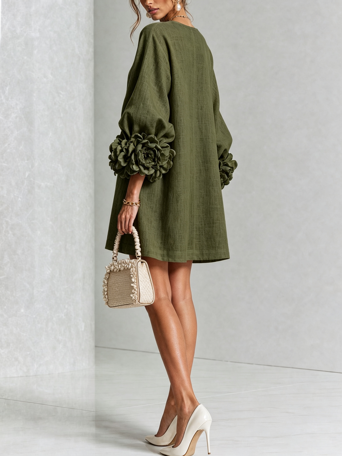 Maureen Floral Button-Down Mini Dress in Olive