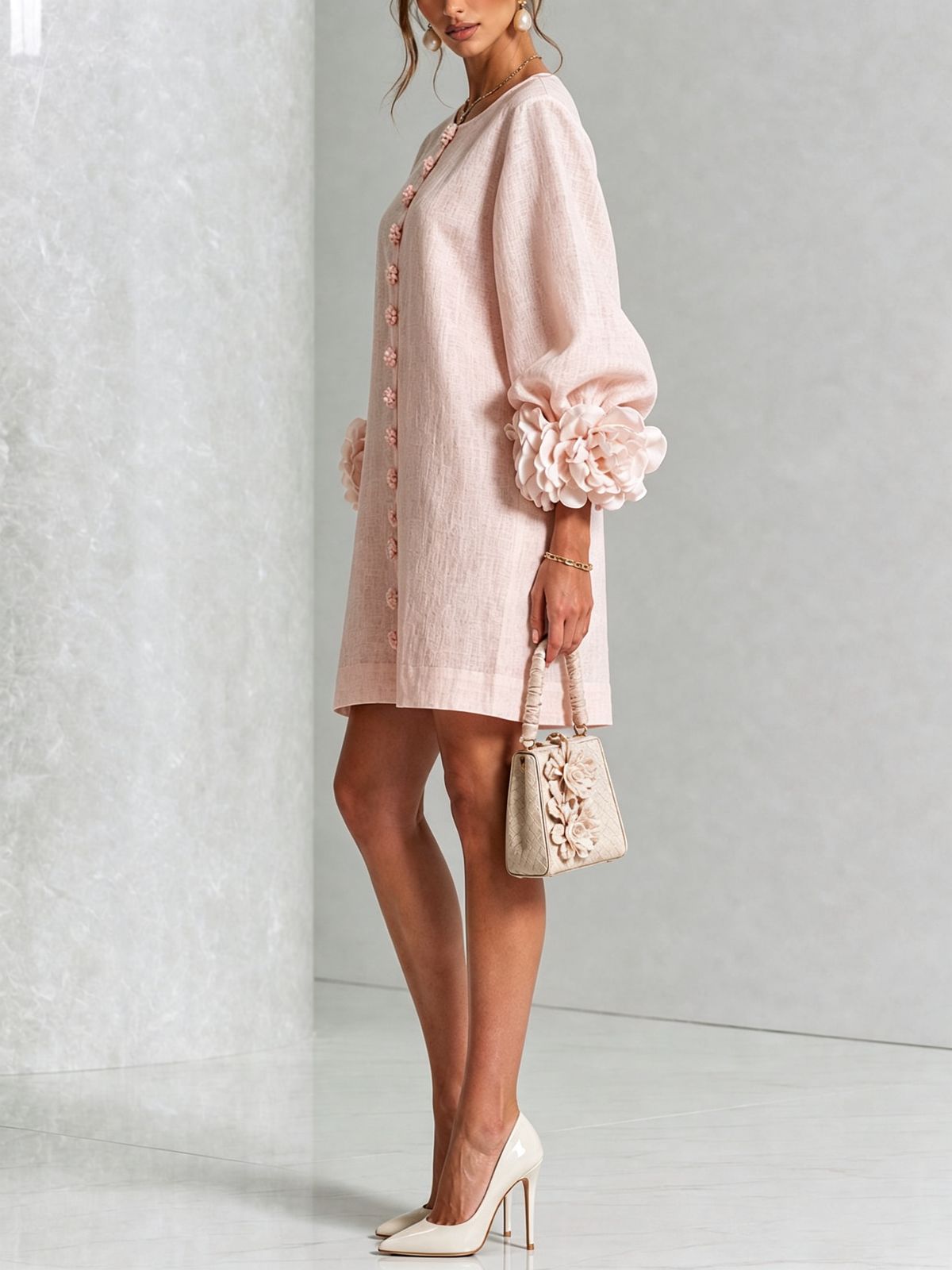 Maureen Floral Button-Down Mini Dress in Pink