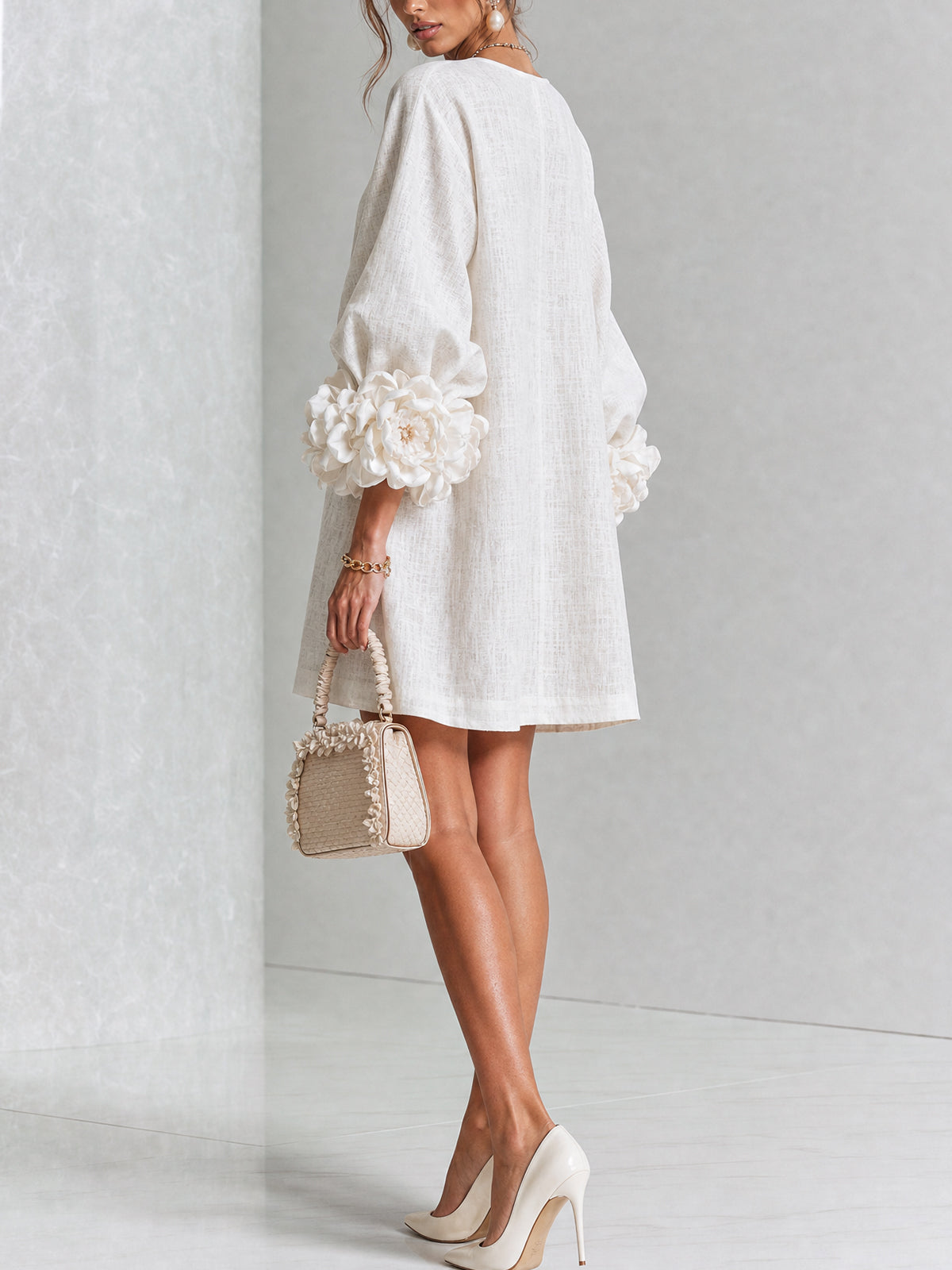 Maureen Floral Button-Down Mini Dress in White