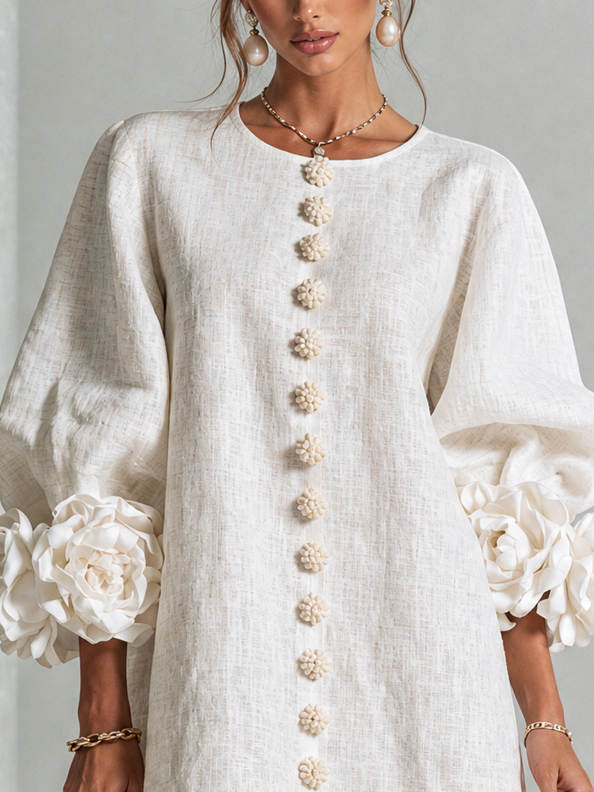 Maureen Floral Button-Down Mini Dress in White
