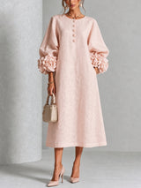 Rosemary | Rosette-Cuff Button Midi Dress