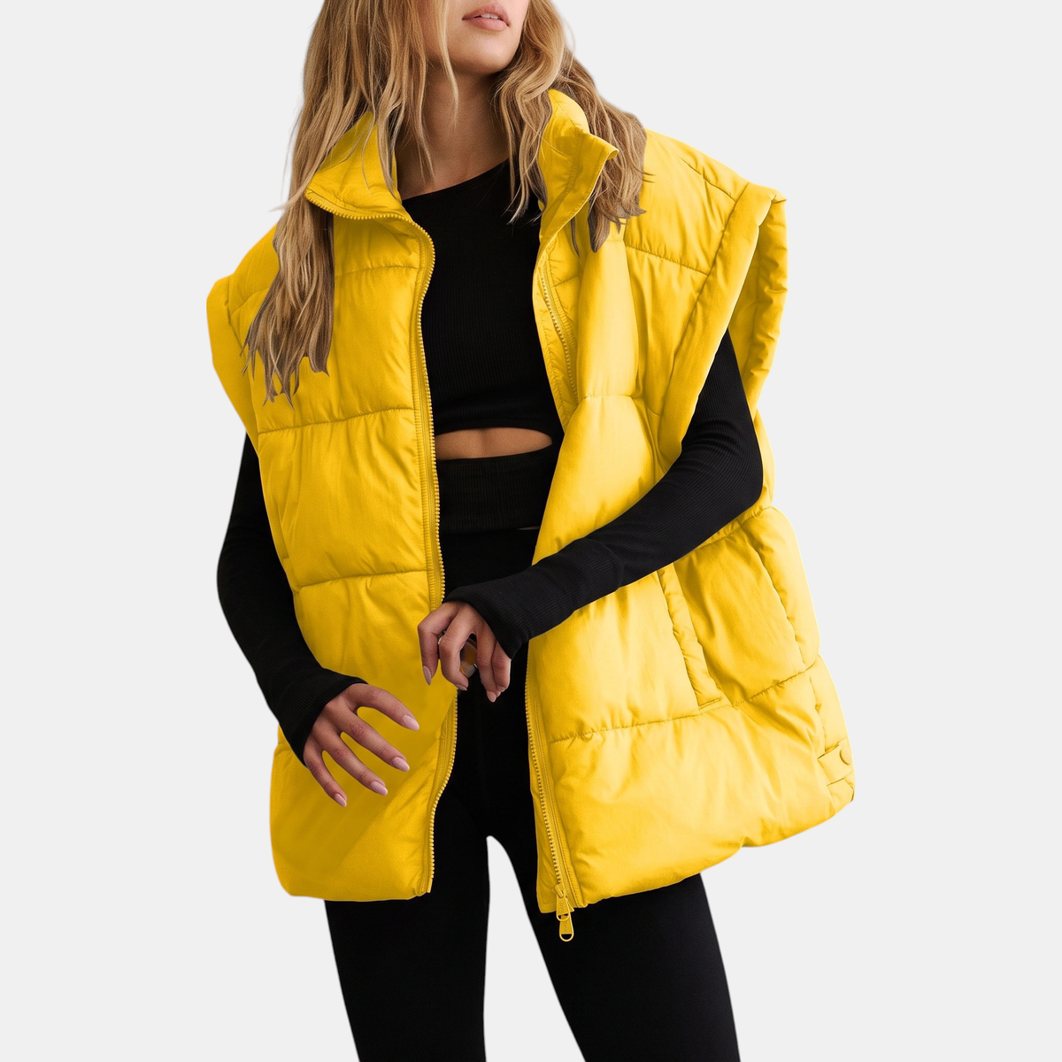 Women's Puffer Vest Quilted Sleeveless Midi Zip Up