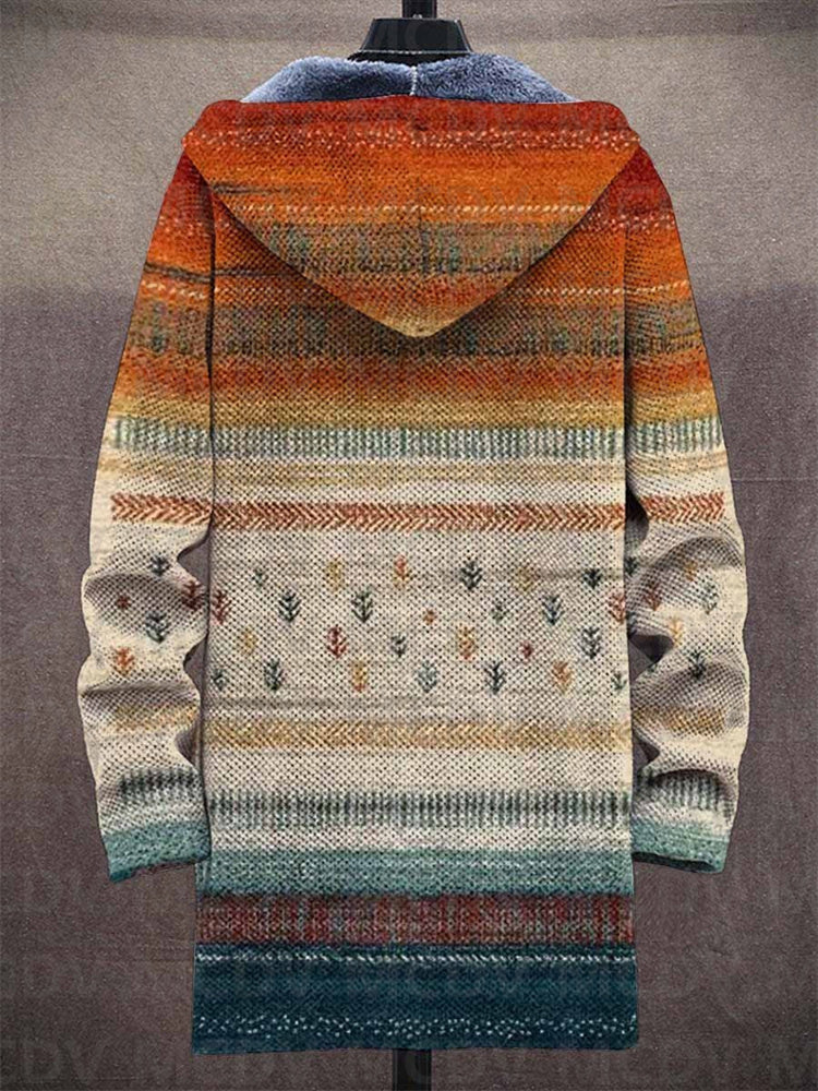 Marlene Artful Hooded Cardigan in Orange & Cream