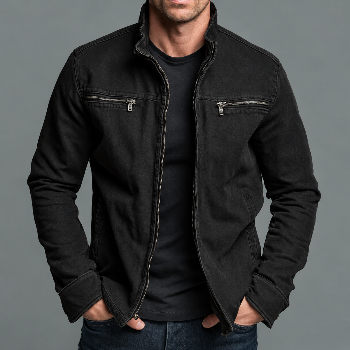 Eugene Vintage-Washed Cotton Zip Jacket in Black