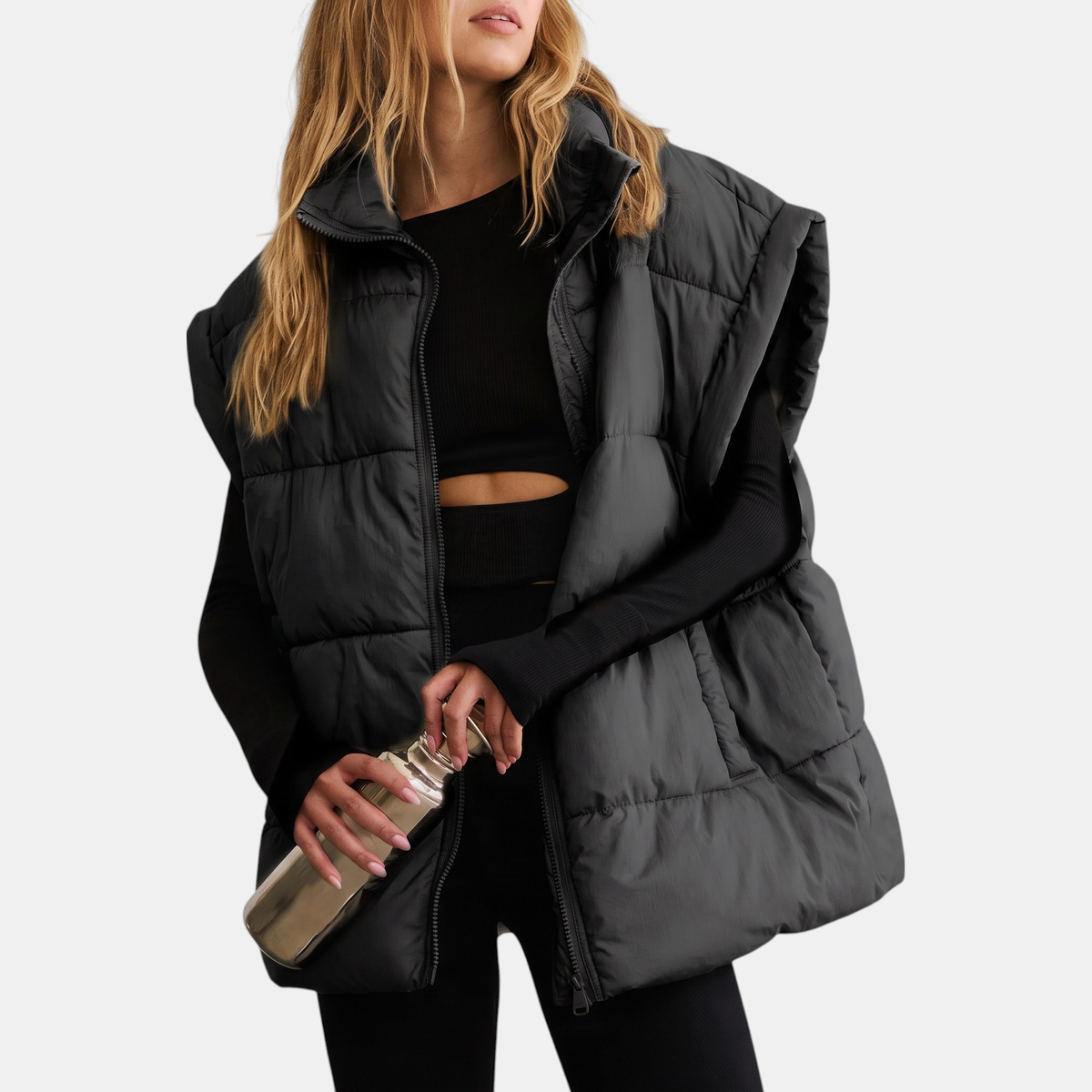 Women's Puffer Vest Quilted Sleeveless Midi Zip Up